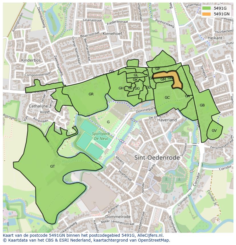 Afbeelding van het postcodegebied 5491 GN op de kaart.