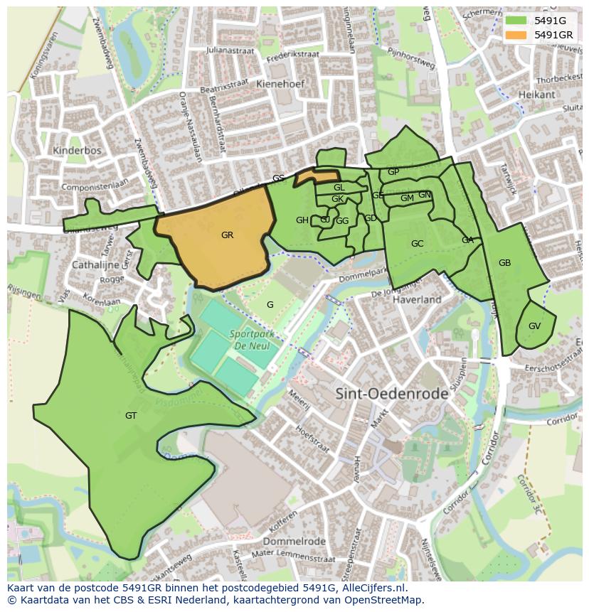 Afbeelding van het postcodegebied 5491 GR op de kaart.
