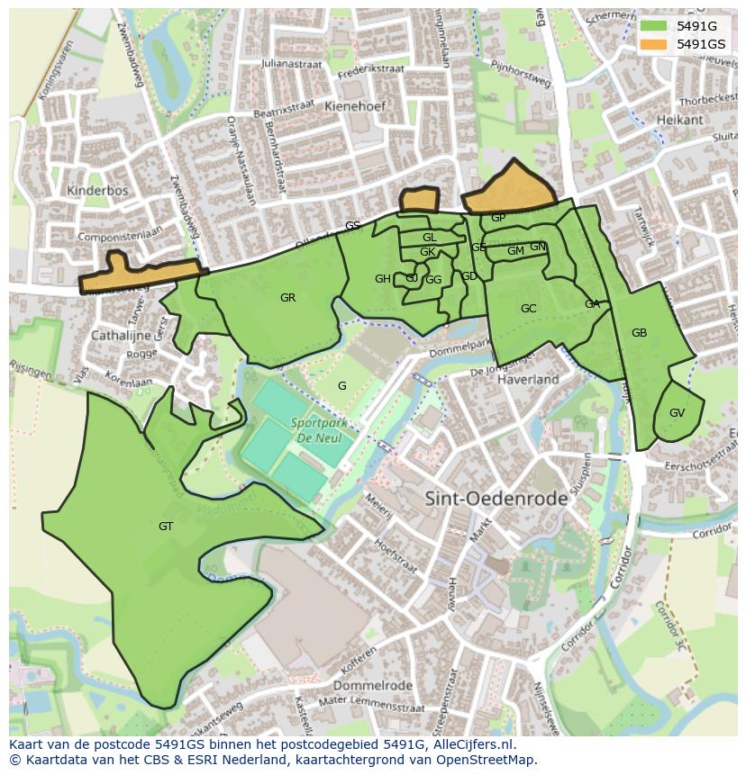 Afbeelding van het postcodegebied 5491 GS op de kaart.