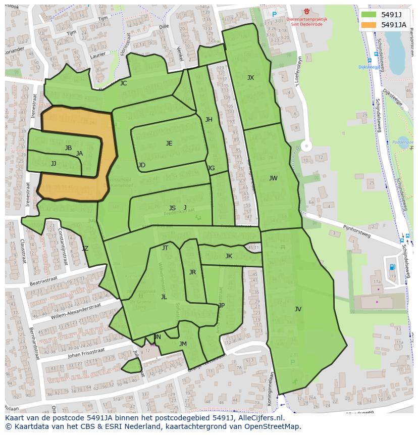 Afbeelding van het postcodegebied 5491 JA op de kaart.