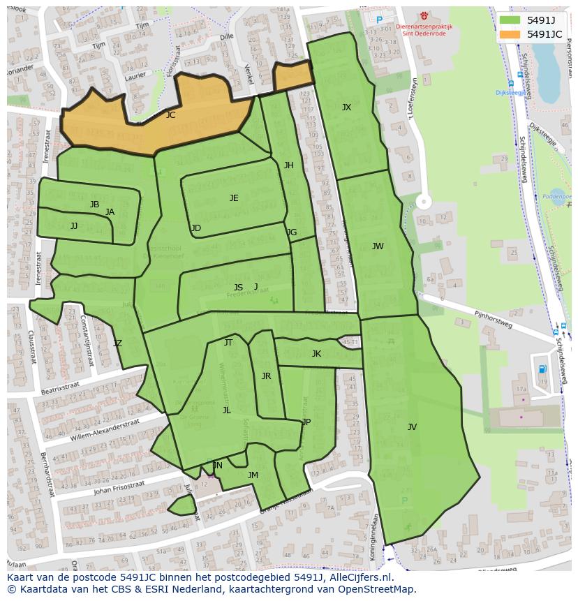 Afbeelding van het postcodegebied 5491 JC op de kaart.