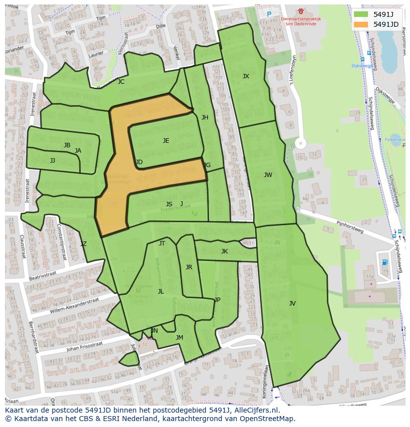 Afbeelding van het postcodegebied 5491 JD op de kaart.