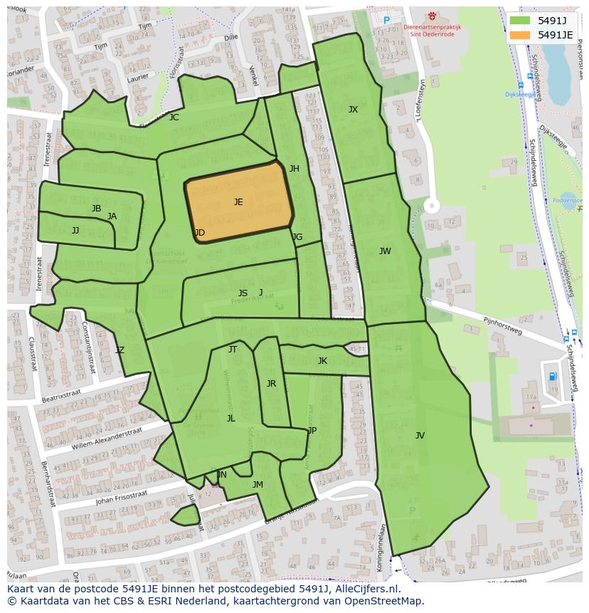 Afbeelding van het postcodegebied 5491 JE op de kaart.