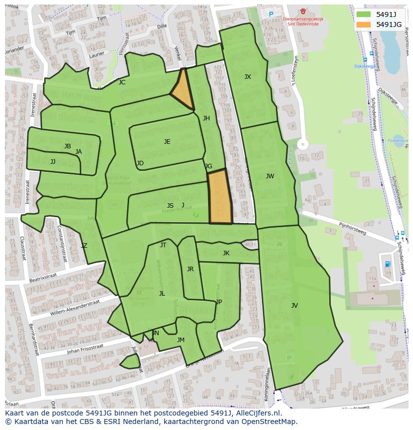 Afbeelding van het postcodegebied 5491 JG op de kaart.