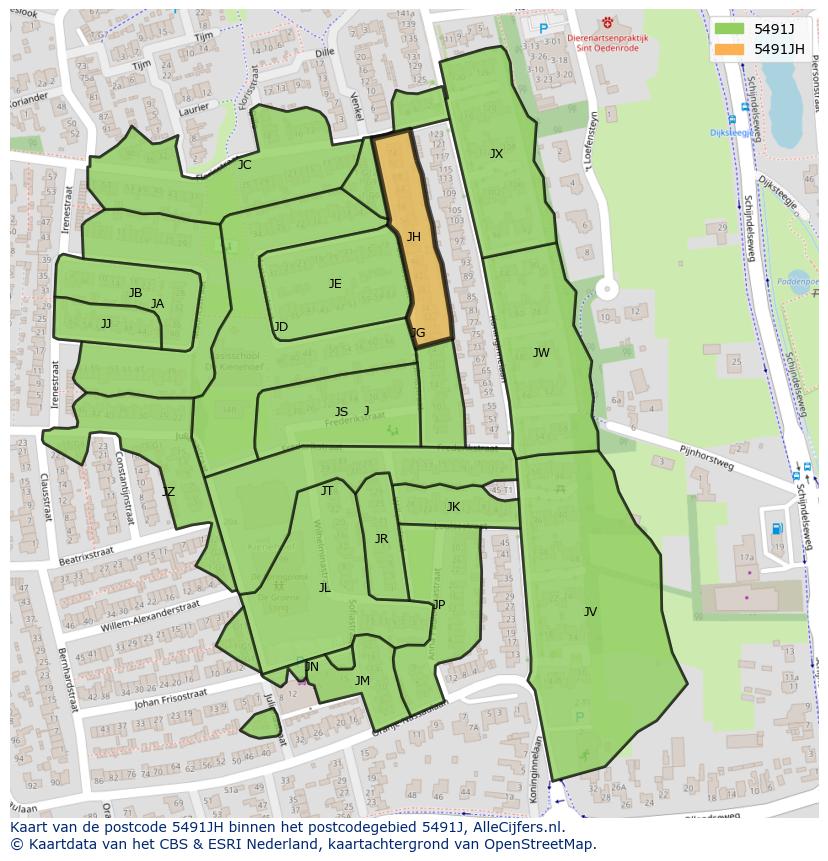 Afbeelding van het postcodegebied 5491 JH op de kaart.