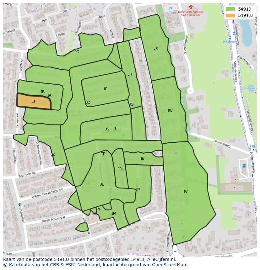 Afbeelding van het postcodegebied 5491 JJ op de kaart.