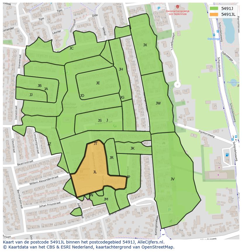 Afbeelding van het postcodegebied 5491 JL op de kaart.