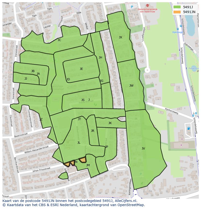 Afbeelding van het postcodegebied 5491 JN op de kaart.