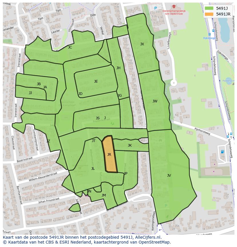 Afbeelding van het postcodegebied 5491 JR op de kaart.