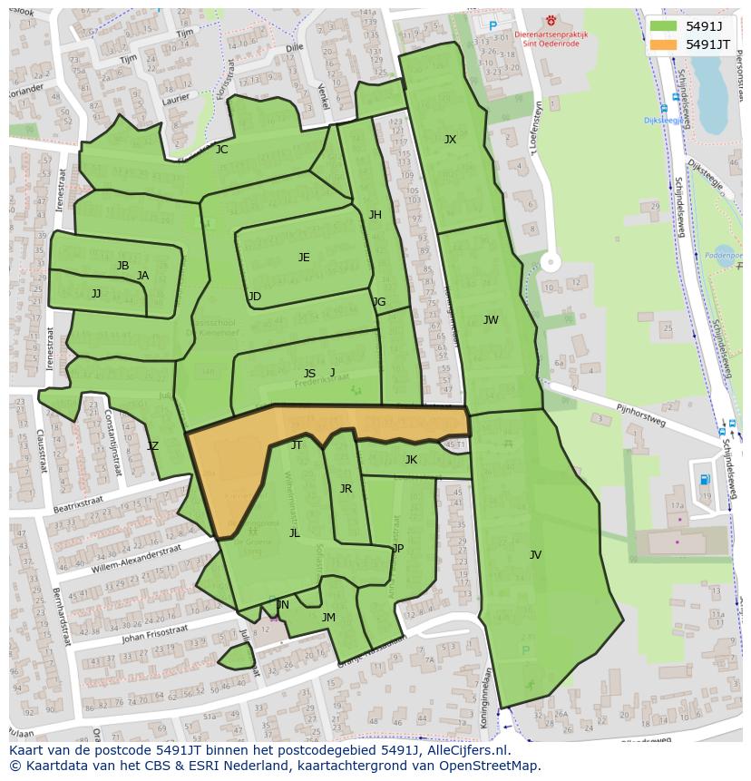 Afbeelding van het postcodegebied 5491 JT op de kaart.