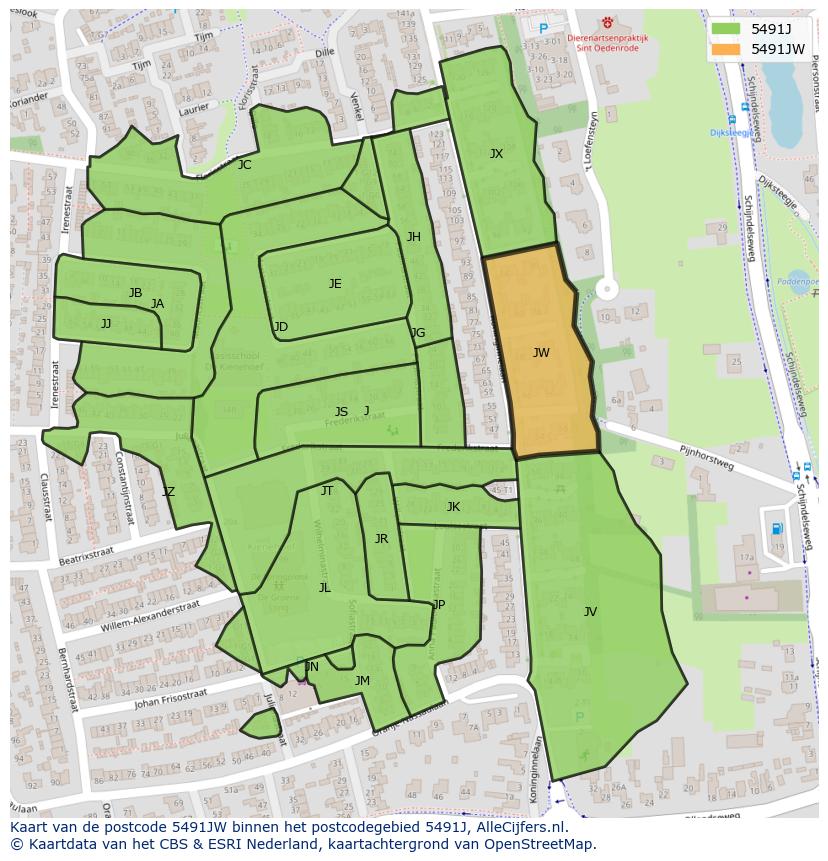 Afbeelding van het postcodegebied 5491 JW op de kaart.