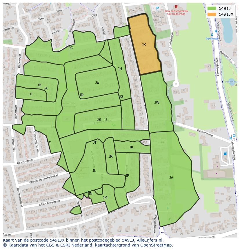 Afbeelding van het postcodegebied 5491 JX op de kaart.