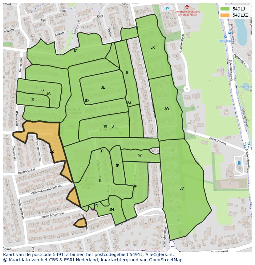 Afbeelding van het postcodegebied 5491 JZ op de kaart.
