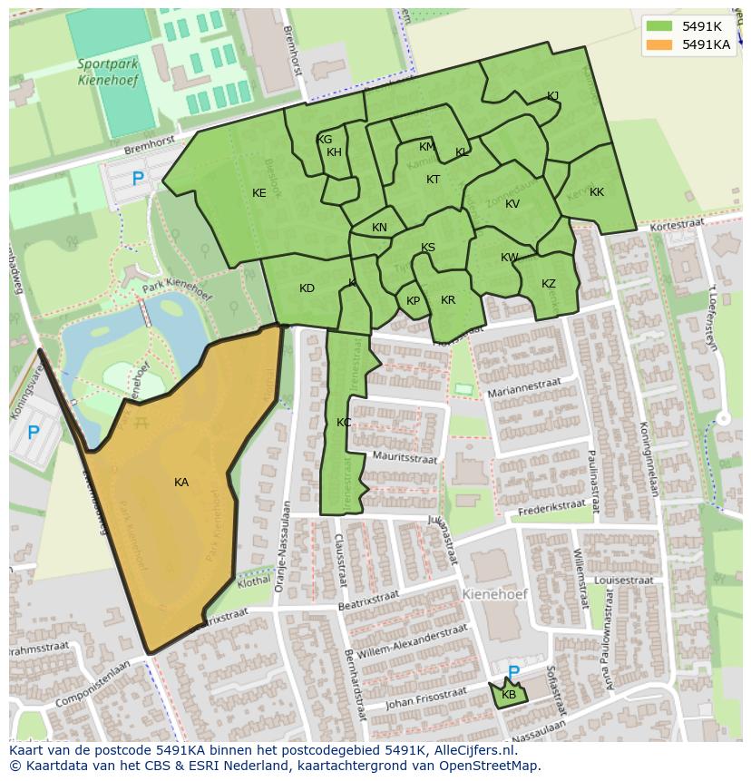 Afbeelding van het postcodegebied 5491 KA op de kaart.