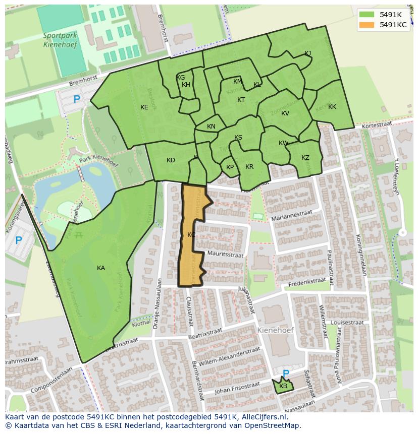 Afbeelding van het postcodegebied 5491 KC op de kaart.