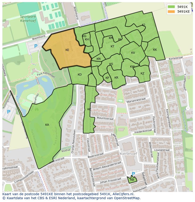 Afbeelding van het postcodegebied 5491 KE op de kaart.