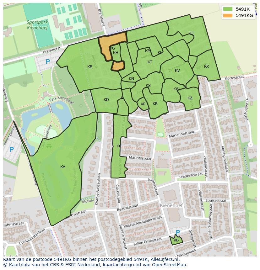 Afbeelding van het postcodegebied 5491 KG op de kaart.