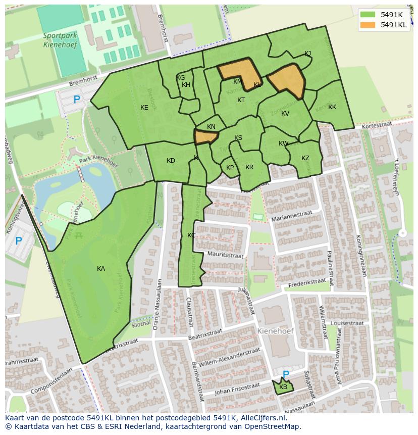 Afbeelding van het postcodegebied 5491 KL op de kaart.