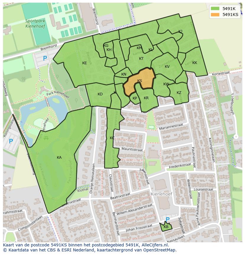 Afbeelding van het postcodegebied 5491 KS op de kaart.