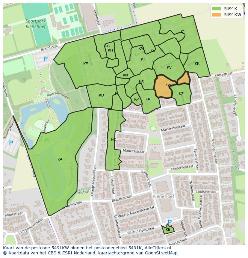 Afbeelding van het postcodegebied 5491 KW op de kaart.