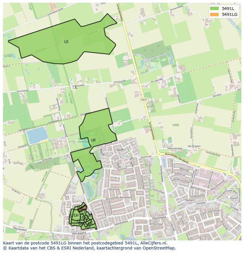 Afbeelding van het postcodegebied 5491 LG op de kaart.