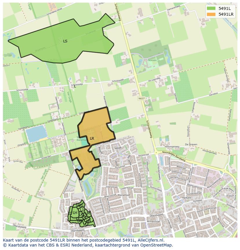 Afbeelding van het postcodegebied 5491 LR op de kaart.