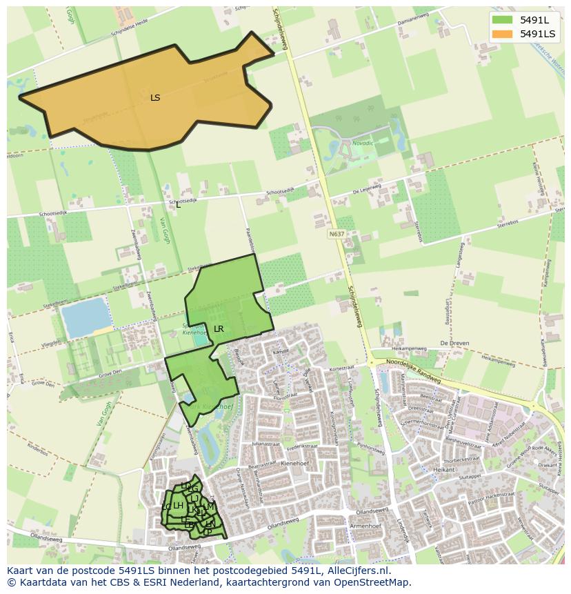 Afbeelding van het postcodegebied 5491 LS op de kaart.