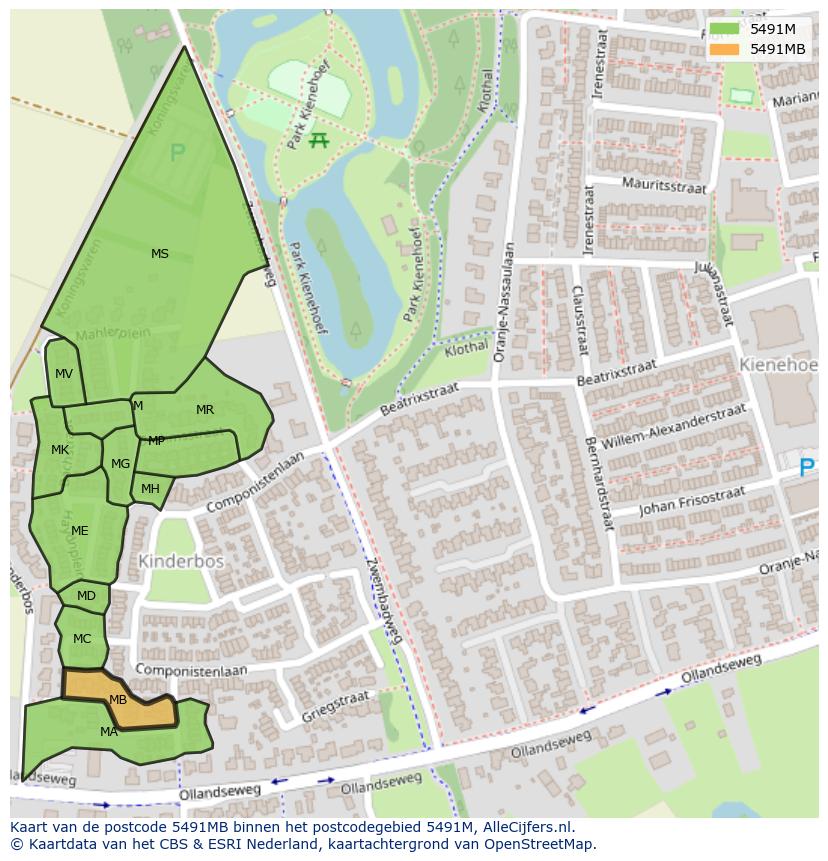 Afbeelding van het postcodegebied 5491 MB op de kaart.