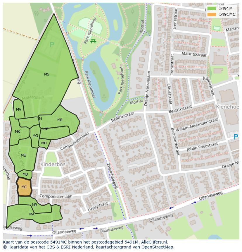Afbeelding van het postcodegebied 5491 MC op de kaart.