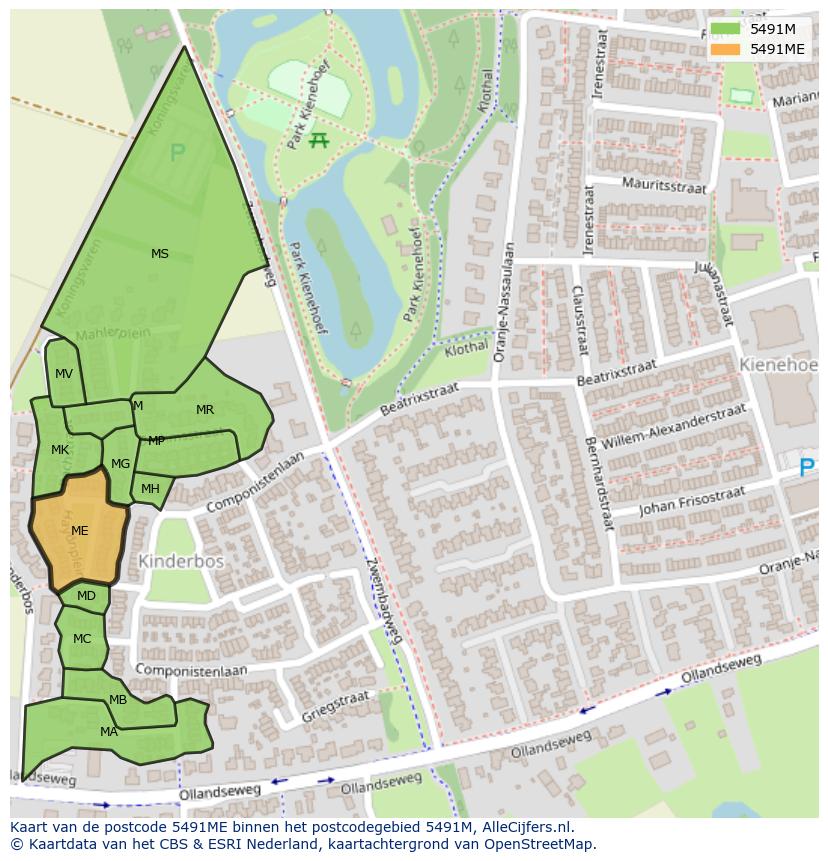 Afbeelding van het postcodegebied 5491 ME op de kaart.