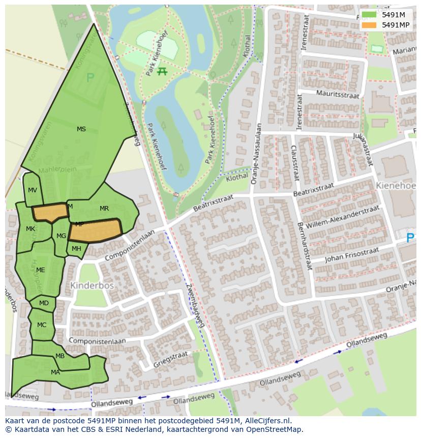 Afbeelding van het postcodegebied 5491 MP op de kaart.
