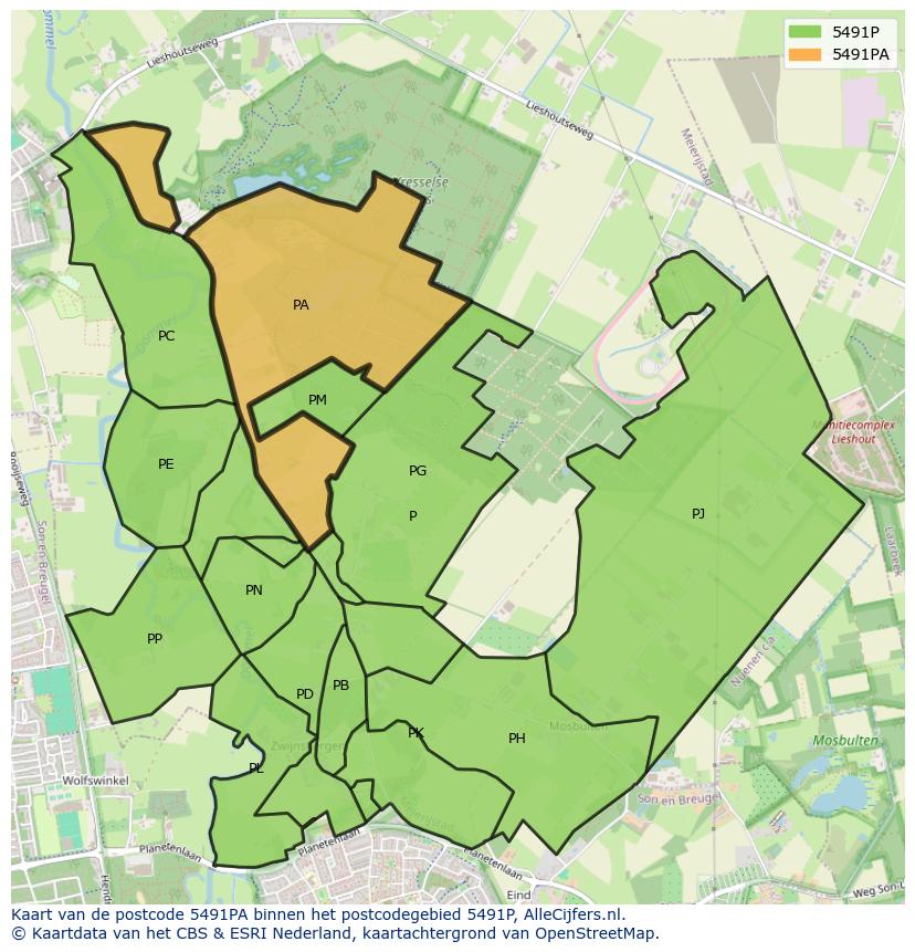 Afbeelding van het postcodegebied 5491 PA op de kaart.