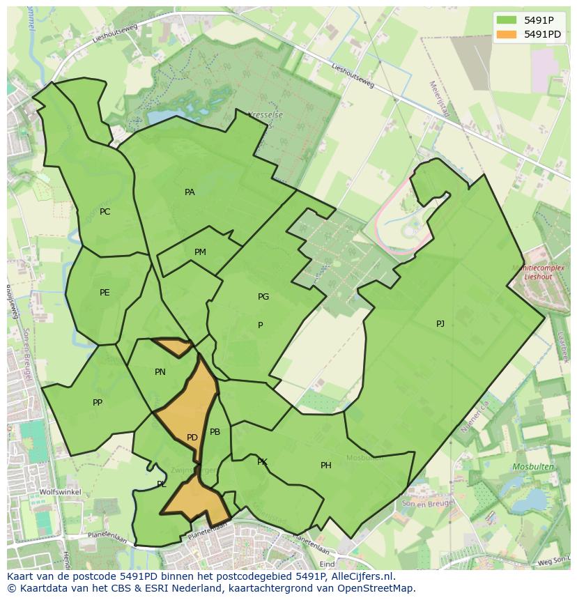 Afbeelding van het postcodegebied 5491 PD op de kaart.