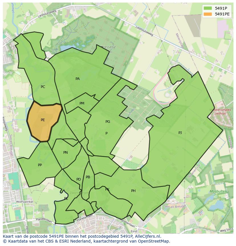 Afbeelding van het postcodegebied 5491 PE op de kaart.