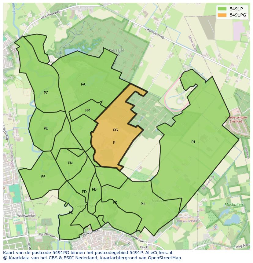 Afbeelding van het postcodegebied 5491 PG op de kaart.