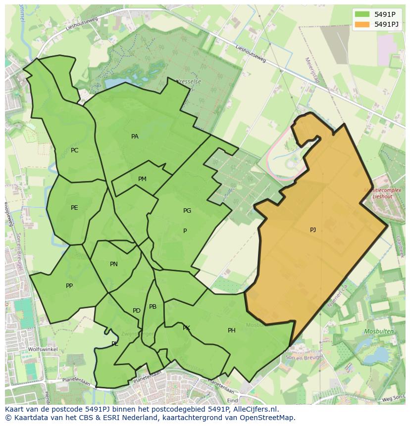 Afbeelding van het postcodegebied 5491 PJ op de kaart.