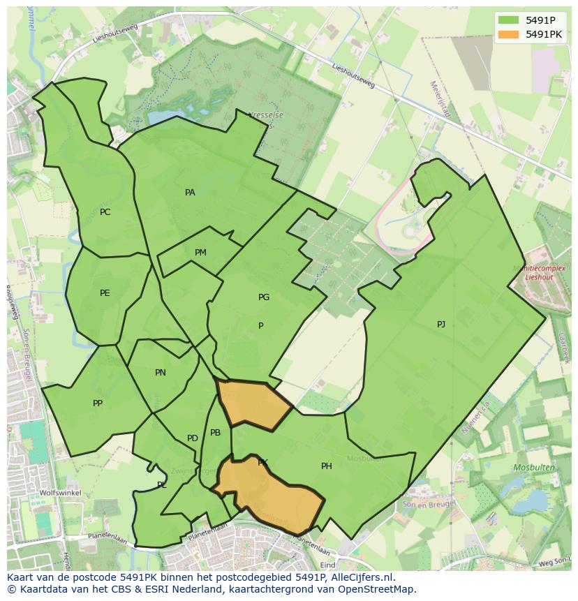 Afbeelding van het postcodegebied 5491 PK op de kaart.