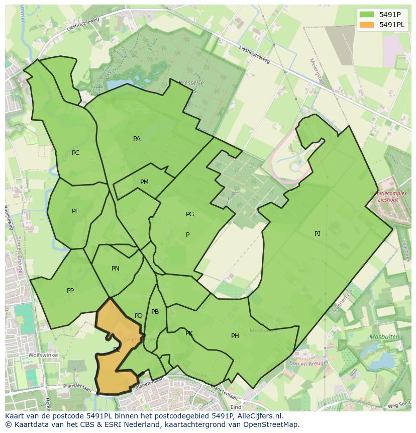 Afbeelding van het postcodegebied 5491 PL op de kaart.