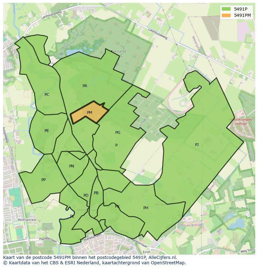 Afbeelding van het postcodegebied 5491 PM op de kaart.