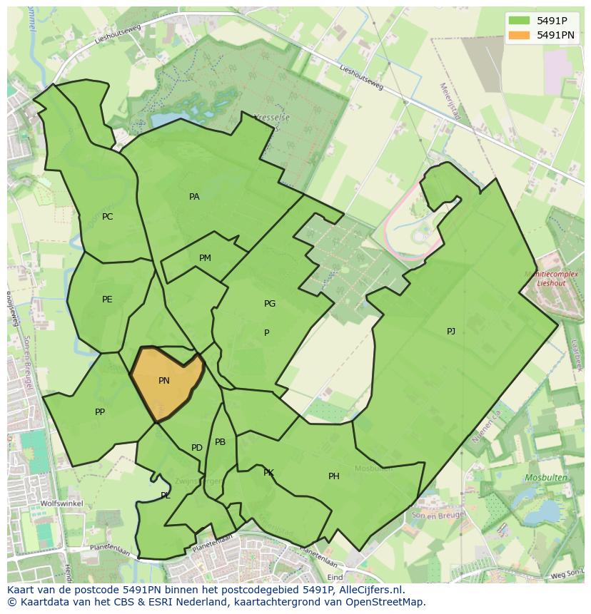 Afbeelding van het postcodegebied 5491 PN op de kaart.