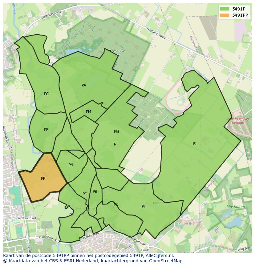 Afbeelding van het postcodegebied 5491 PP op de kaart.