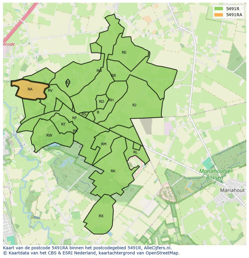 Afbeelding van het postcodegebied 5491 RA op de kaart.