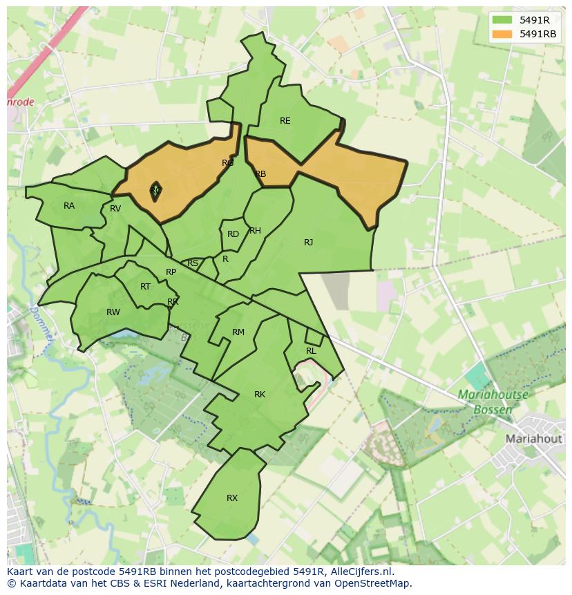 Afbeelding van het postcodegebied 5491 RB op de kaart.
