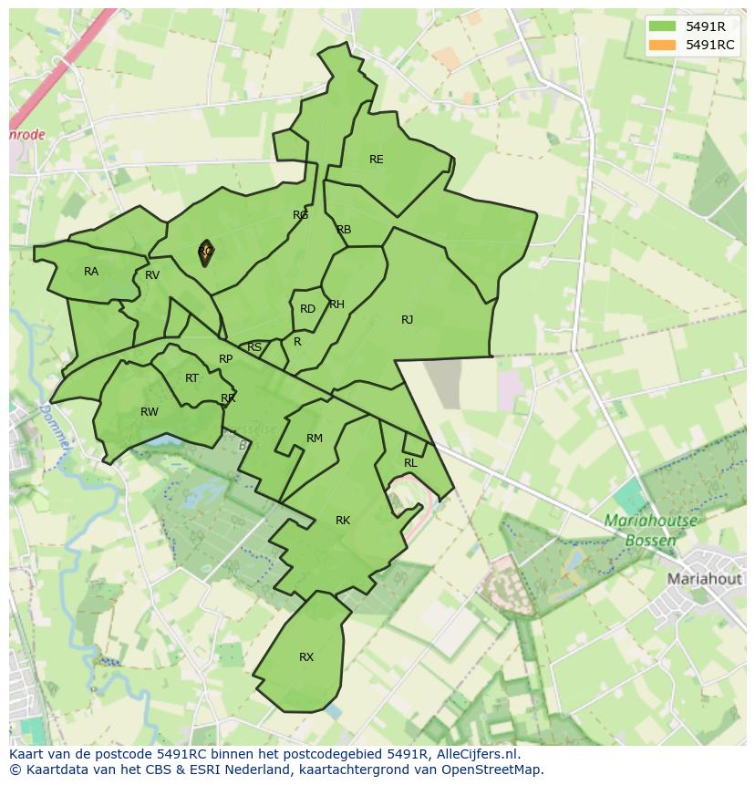 Afbeelding van het postcodegebied 5491 RC op de kaart.