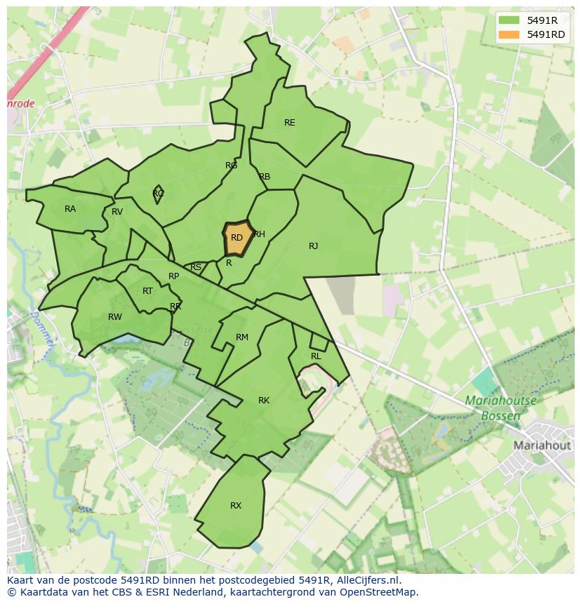 Afbeelding van het postcodegebied 5491 RD op de kaart.