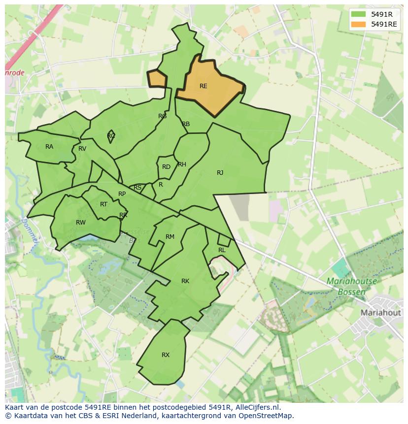 Afbeelding van het postcodegebied 5491 RE op de kaart.