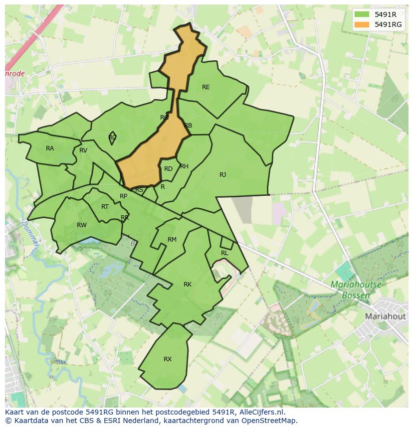 Afbeelding van het postcodegebied 5491 RG op de kaart.