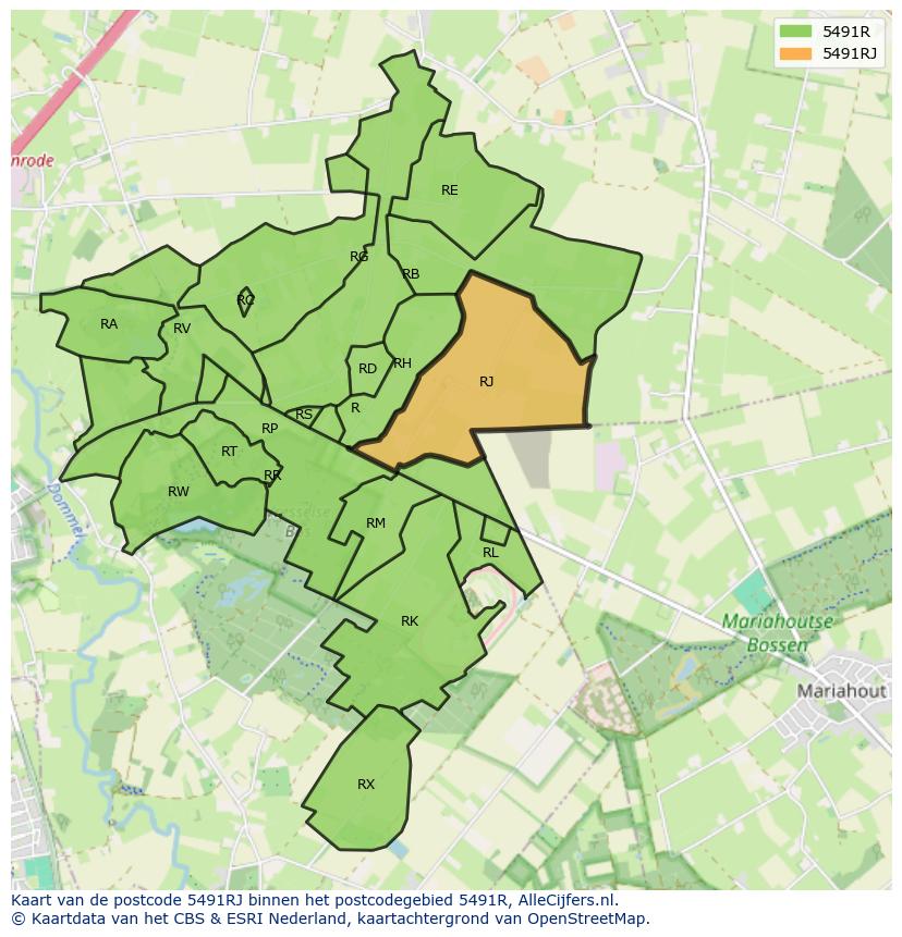 Afbeelding van het postcodegebied 5491 RJ op de kaart.