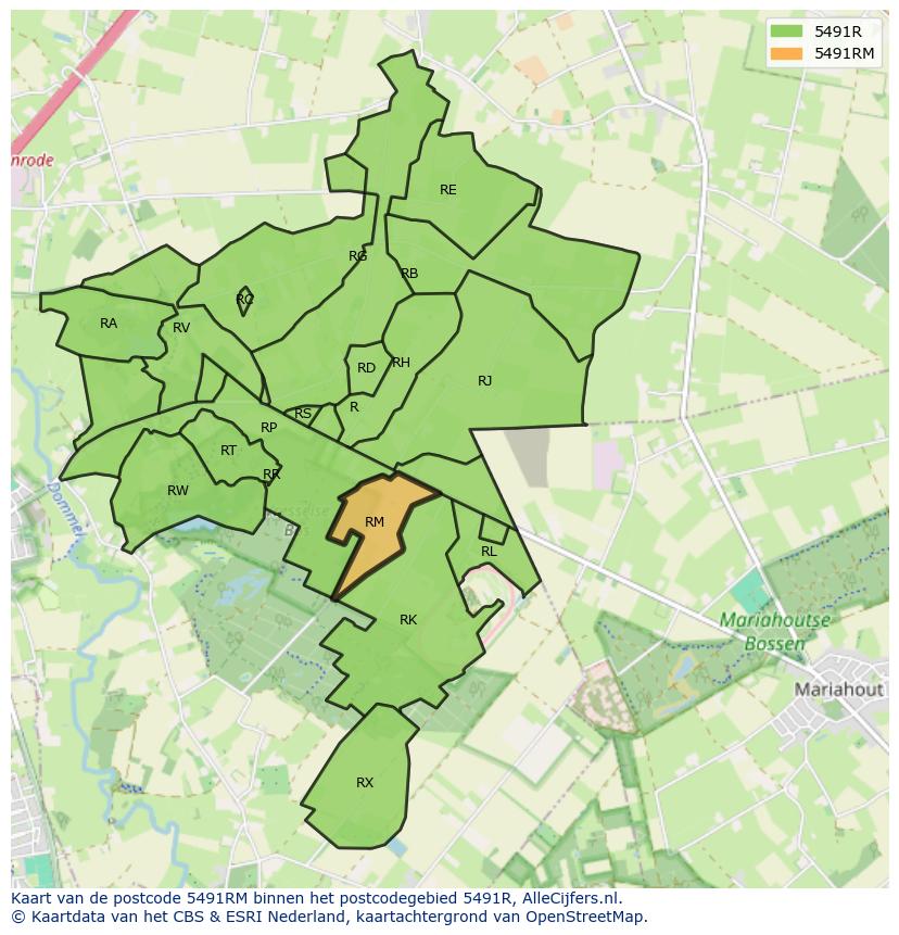 Afbeelding van het postcodegebied 5491 RM op de kaart.