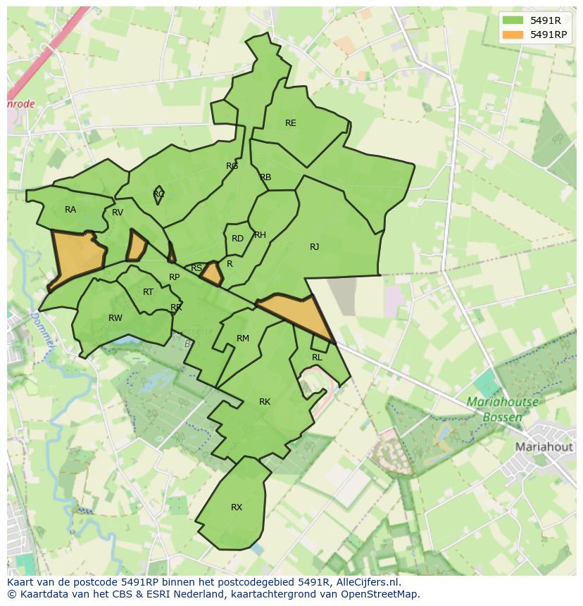 Afbeelding van het postcodegebied 5491 RP op de kaart.